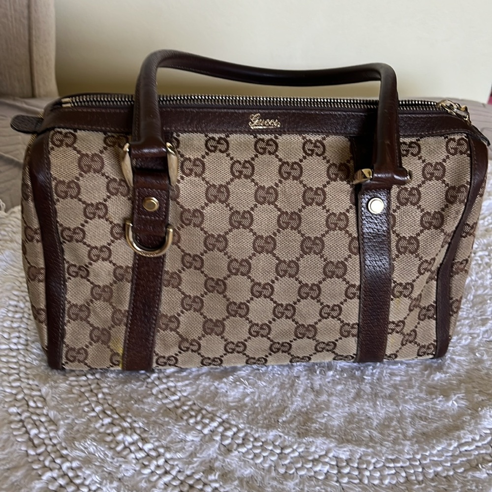 Gucci Brown Monogram Boston Handbag pre loved
